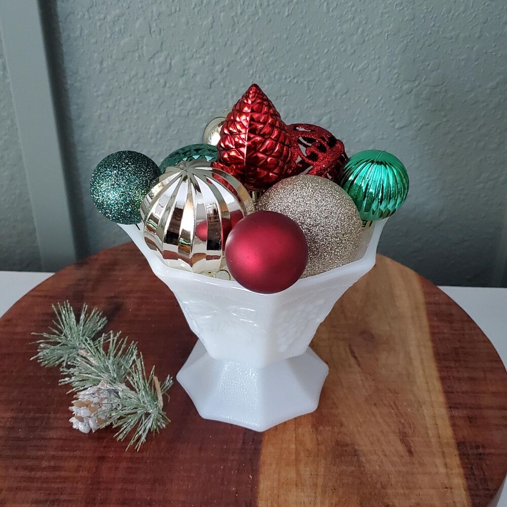 Vintage Anchor Hocking White Milk Glass Footed Planter Vase 10 Ornaments